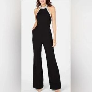 Adrianna Papell Black and Silver Halter Jumpsuit